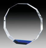 Glass Award - Crystal Octagon, Blue Accent 4 inch