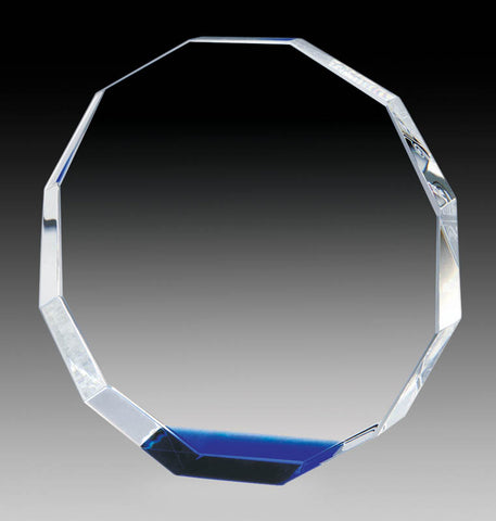 Glass Award - Crystal Octagon, Blue Accent 4 inch