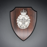 Wood Laminated Shield Plaque with Pewter Crests or Badge