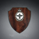 Wood Laminated Shield Plaque with Pewter Crests or Badge